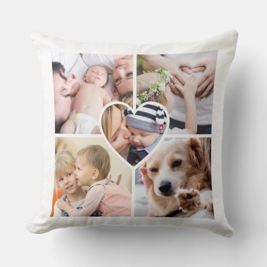 5フォトパーソナライズされたコラージュハート写真 クッション (正面)