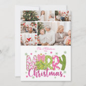 5フォトピンクグリーンボウツリーメリークリスマス シーズンカード (正面)
