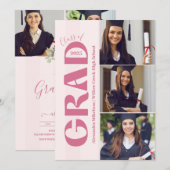 5フォトピンクボウグラードお祝い 招待状 (正面/裏面)