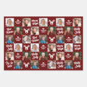 5フォトファミリードッグ赤バッファロープレイドクリスマス ラッピングペーパーシート (正面3)