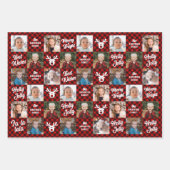 5フォトファミリードッグ赤バッファロープレイドクリスマス ラッピングペーパーシート (正面)