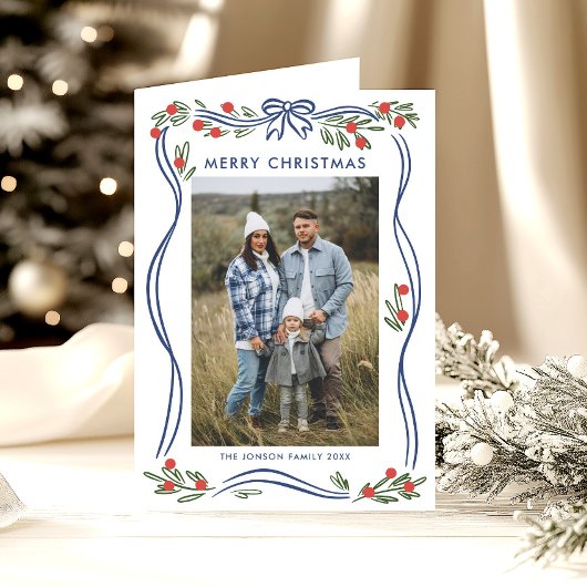 5フォトフェスティバルダスティブルークリスマスリボン シーズンカード