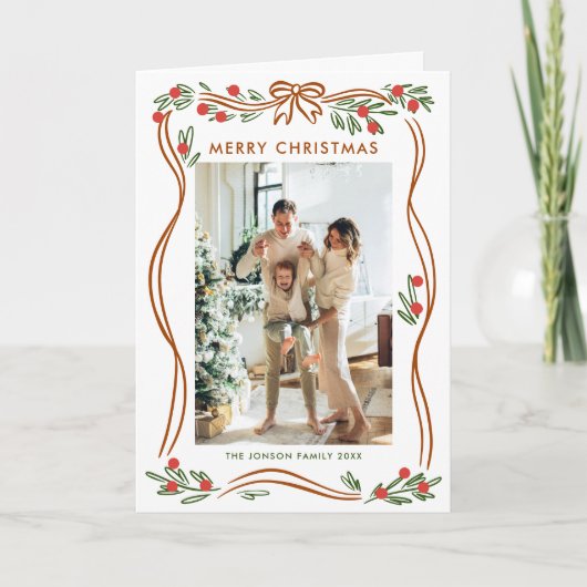 5フォトフェスティバルボホベージュクリスマスリボン シーズンカード (正面)