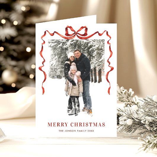 5フォトフェスティバルボホレッドクリスマスリボン シーズンカード