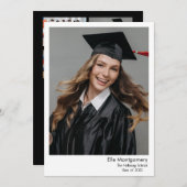 5フォトブラック&ホワイトの卒業発表 招待状 (正面/裏面)