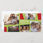 5フォトホリデーコラージュレトロジョイと平和 – ライム シーズンカード (正面/裏面)