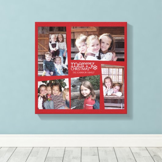 5フォトホリデーコラージュレトロジョイ&ピースグリーン キャンバスプリント (インサイチュ (ウッドフロア))