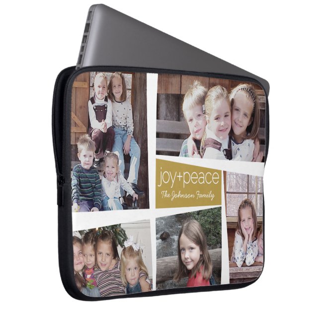 5フォトホリデーコラージュレトロ喜びと平和 – 金ゴールド ラップトップスリーブ (正面右)