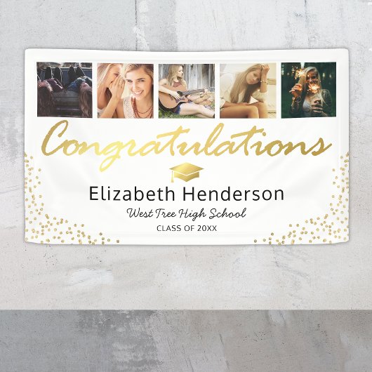 5フォトホワイト金ゴールド卒業パーティー 横断幕