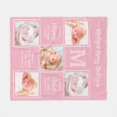 5フォトモダンコラージュ新生児ピンク誕生統計 フリースブランケット (正面(横))