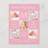 5フォトモダンコラージュ生まれたばかりのベビーピンク誕生 案内ポストカード (正面)