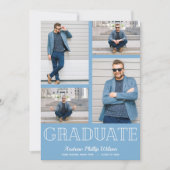 5フォトモダン卒業式パーティーパウダーブルー 招待状 (正面)