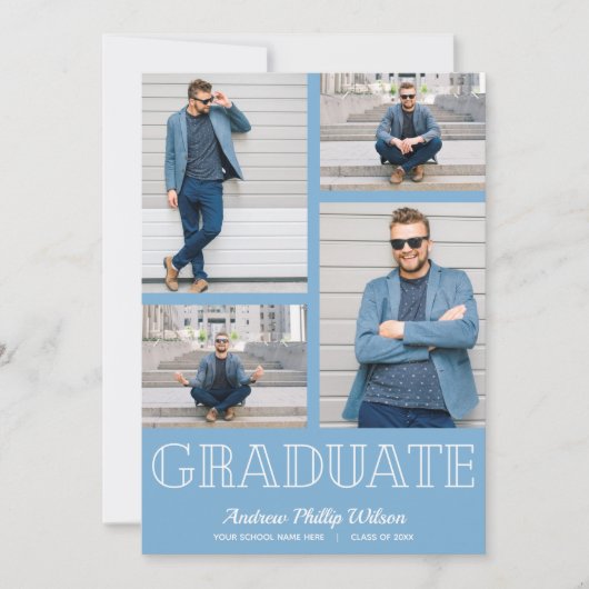 5フォトモダン卒業式パーティーパウダーブルー 招待状 (正面)