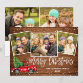 5フォトレトロクリスマスレッドトラックのグリーティ素朴ング シーズンカード (正面/裏面)