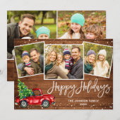 5フォトレトロクリスマスレッドトラックのグリーティ素朴ング シーズンカード (正面/裏面)