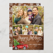 5フォトレトロクリスマスレッドトラックのグリーティ素朴ング シーズンカード (正面/裏面)