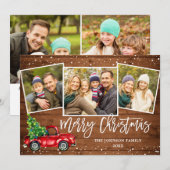 5フォトレトロクリスマスレッドトラックのグリーティ素朴ング シーズンカード (正面/裏面)