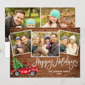 5フォトレトロクリスマスレッドトラックのグリーティ素朴ング シーズンカード (正面/裏面)