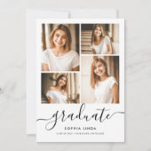 5フォト卒業コラージュのスクリプモダントエレガント 招待状 (正面)