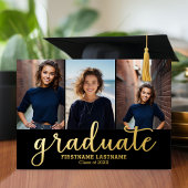 5フォト卒業パーティモダンスクリプト金ゴールド 箔招待状