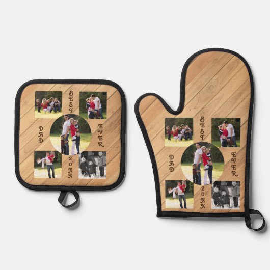 5フォト最高のパパ20XX木目対角線 鍋つかみ&鍋敷きセット (正面)