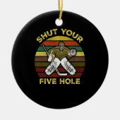 5ホールのアイスホッケーゴアリーゴールテンダーを閉じる セラミックオーナメント (正面)