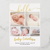 5モダングリッドフォトベビー女の子誕生白 箔招待状 (正面)