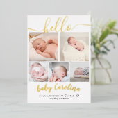 5モダングリッドフォトベビー女の子誕生白 箔招待状 (立ち正面)