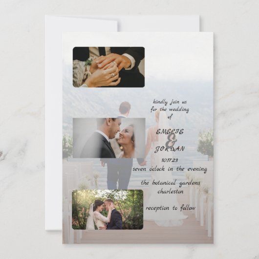 5モダンシンプル枚の写真カスタム付き結婚 招待状 (正面)