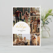 5モダンフォトコラージュArchハッピーホリデー写真 箔シーズンカード (立ち正面)