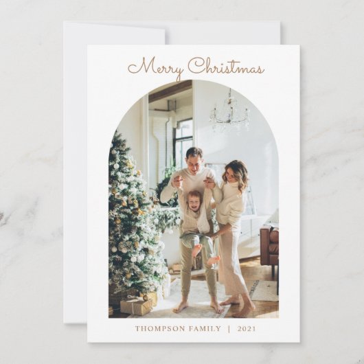 5モダンフォト金ゴールドメリークリスマスアーチ シーズンカード (正面)