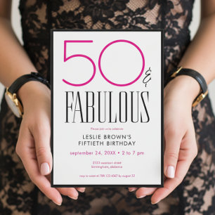 5モダンミニマルファブラスピンクホワイト誕生日 招待状