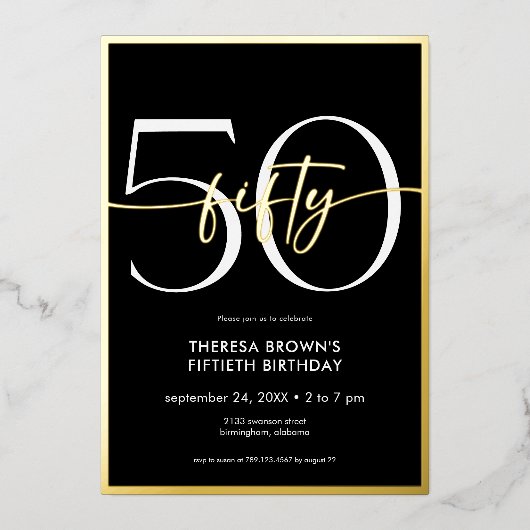 5モダンミニマル字誕生日 箔招待状 (正面)