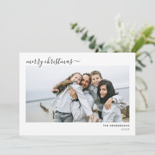 5モダン写真手書きスクリプトメリークリスマス シーズンカード (スタンド正面)