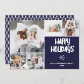 5モダン枚の写真クリスマス海軍のパターン雪happy シーズンカード (正面/裏面)