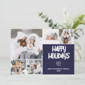 5モダン枚の写真クリスマス海軍のパターン雪happy シーズンカード (スタンド正面)