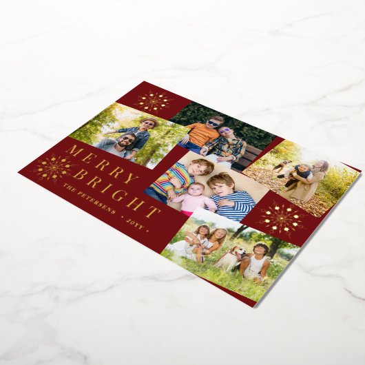 5モダン枚の写真コラージュ金ゴールド雪の結晶クリスマス 箔シーズンカード (回転した状態)
