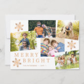 5モダン枚の写真コラージュ雪の結晶金ゴールドクリスマス シーズンカード (正面)