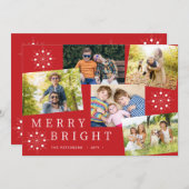 5モダン枚の写真コラージュ雪の赤いクリスマス シーズンカード (正面/裏面)