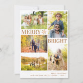 5モダン枚の写真金ゴールドスノーフレーク・クリスマス シーズンカード (正面)