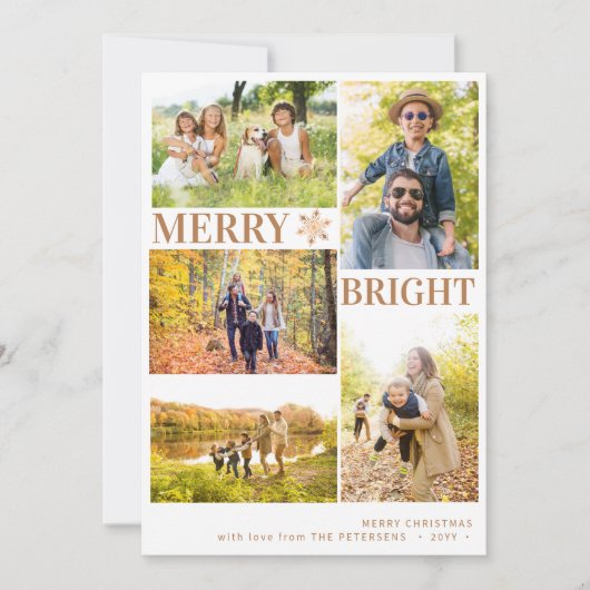 5モダン枚の写真金ゴールドスノーフレーク・クリスマス シーズンカード (正面)