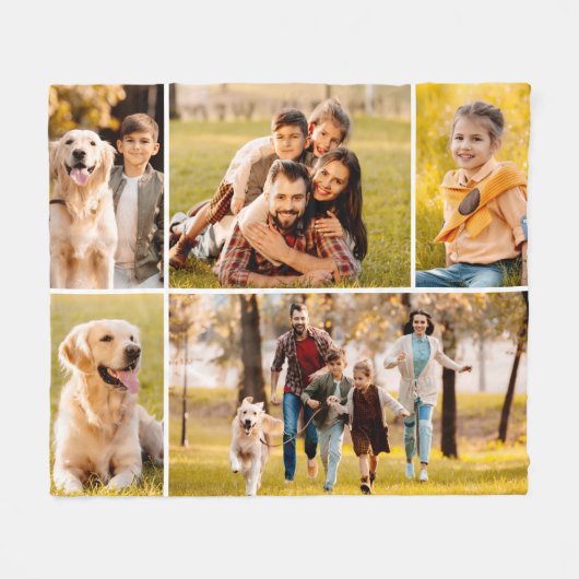 5ユニークフォトコラージュシンプル白 フリースブランケット (正面(横))