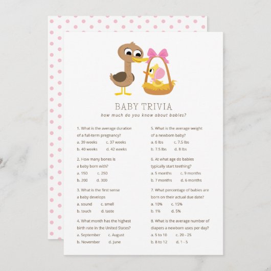 5リトルダックスベビートリビア | 女の子の赤ちゃんシャワー 招待状 (正面/裏面)