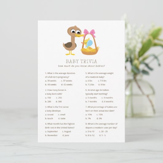 5リトルダックスベビートリビア | 男の子の赤ちゃんシャワー 招待状 (スタンド正面)