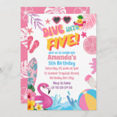 5レトロ5thプール誕生日パーティーにダイビング 招待状 (正面/裏面)