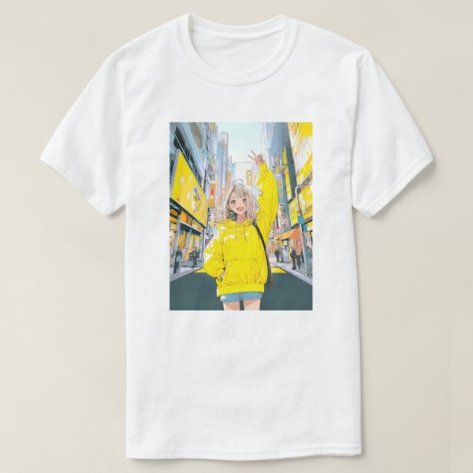 5万人達成に笑顔が溢れるJk Tシャツ|寿司娘 GenerativeAI Tシャツ (デザイン正面)