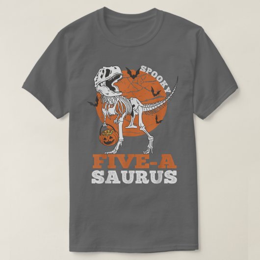5不気味Aサウルス恐竜のスケルトンT re Pumpkin Tシャツ (デザイン正面)