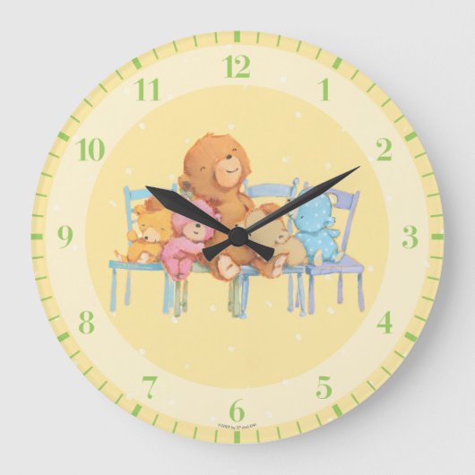 5人のかわいそうに、カラフル椅子にくまを乗せる ラージ壁時計 (正面)
