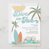 5人のサーフィン少年5歳の誕生日パーティーに飛び込む 招待状 (正面)