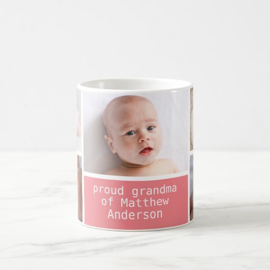 5人の写真のコラージュのピンクの祖母のコーヒー・マグ コーヒーマグカップ (中央)